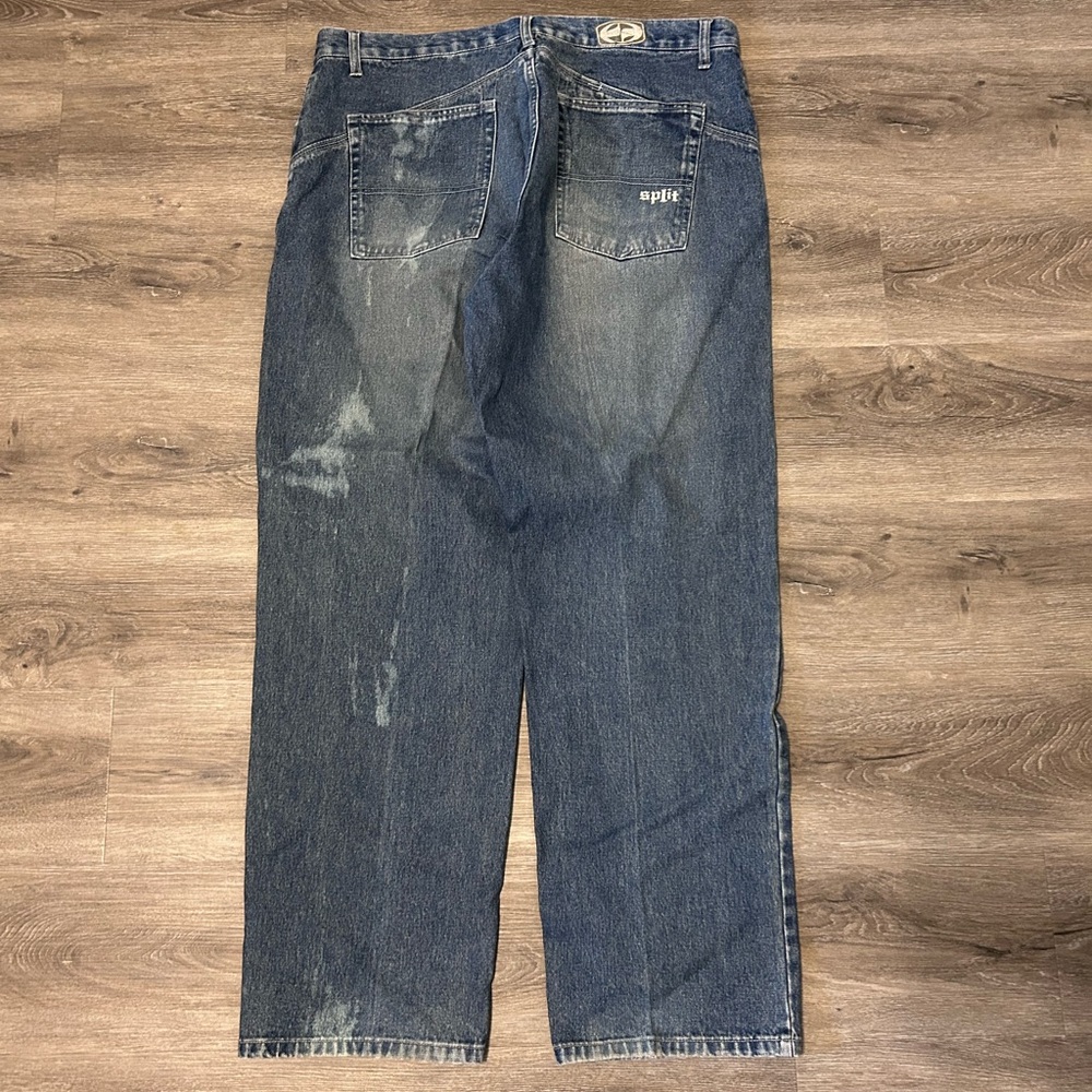 Y2K Split Jeans Mens 38x32 Blue Baggy Skater Grunge Loose Wide Leg Vintage Jnco